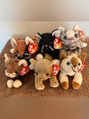 Ty Beanie Babies Cats Lot of 6 Zip, Chip, Snip, Prance, Pounce, Scat retired NWT
